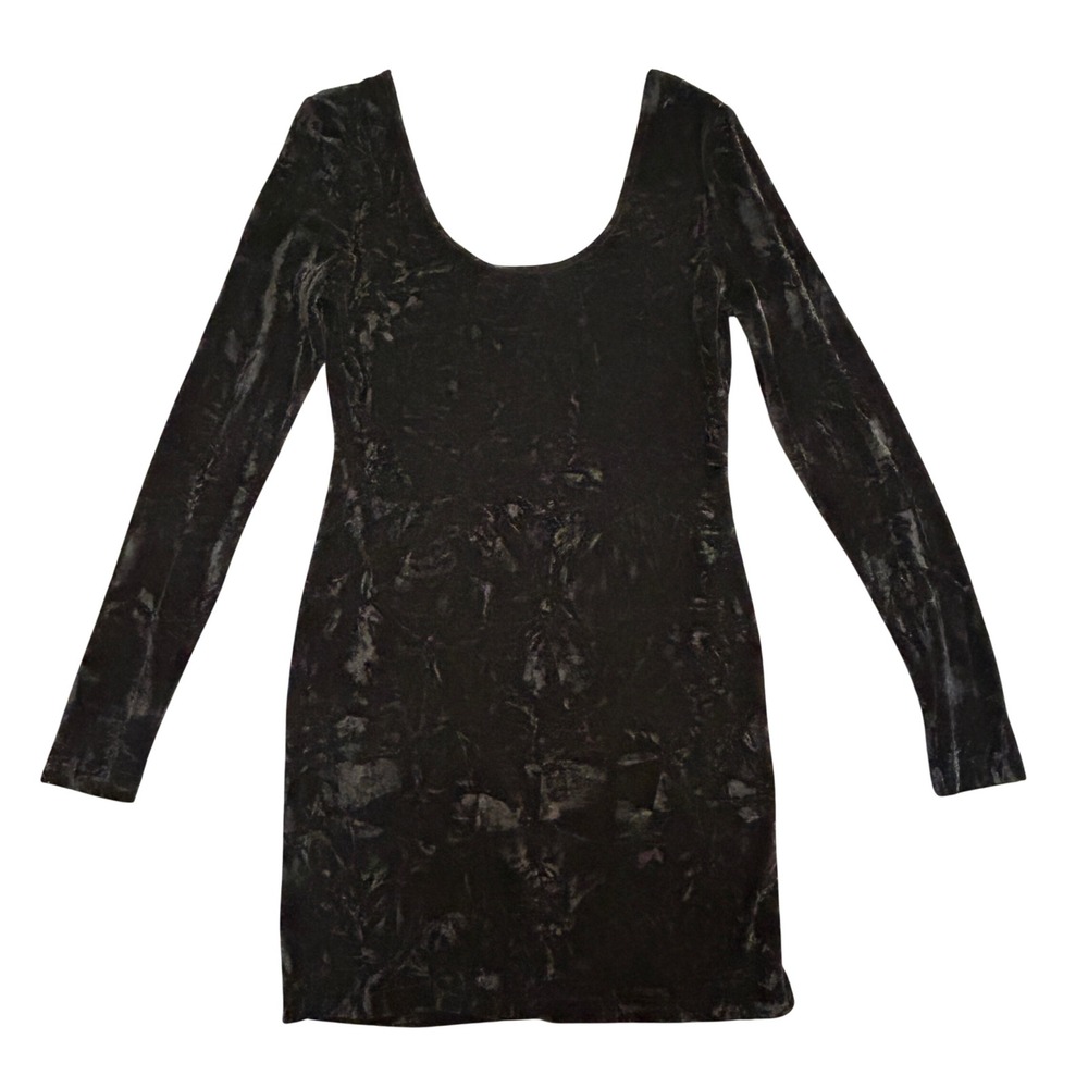 Millau Black Crushed Velvet Long Sleeve Bodycon Mini Dress Womens Medium